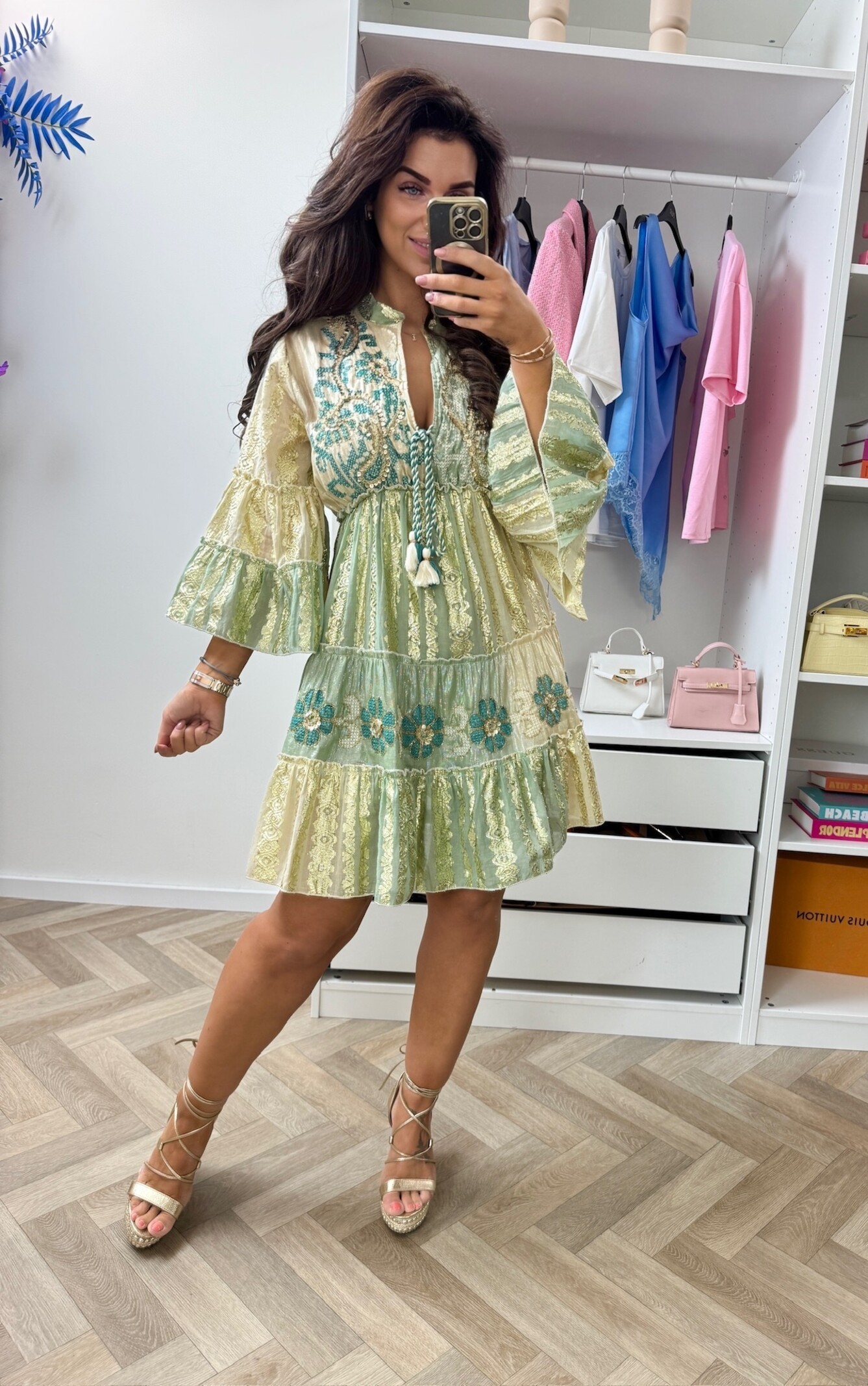 Luxury Ibiza Dress Gold WGSl-02-97 Beige Sage