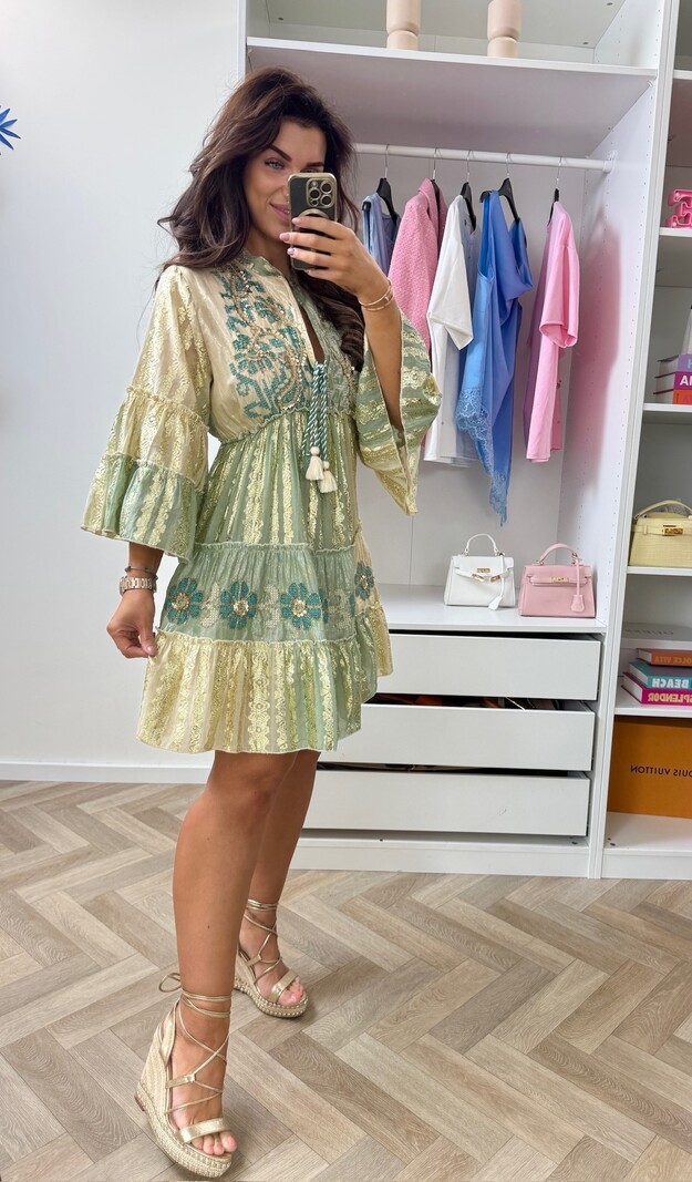 Luxury Ibiza Dress Gold WGSl-02-97 Beige Sage