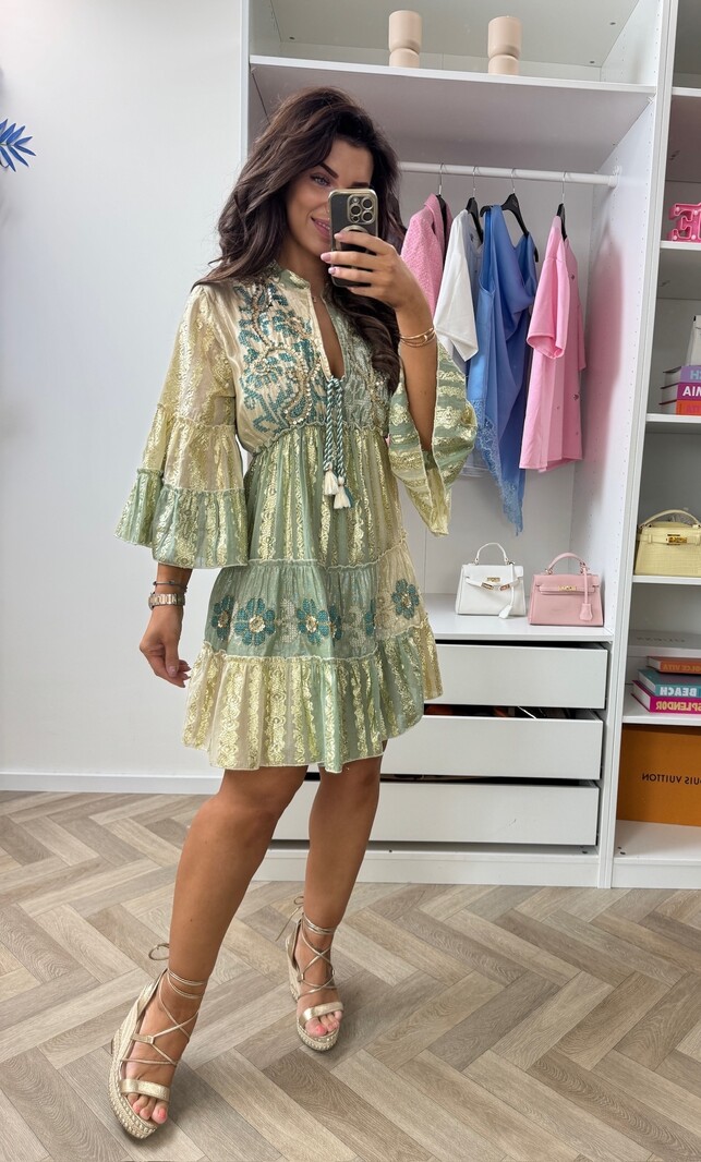 Luxury Ibiza Dress Gold WGSl-02-97 Beige Sage