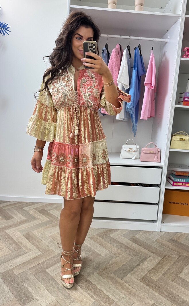 Luxury Ibiza Dress Gold WGSl-02-97 Beige Pink