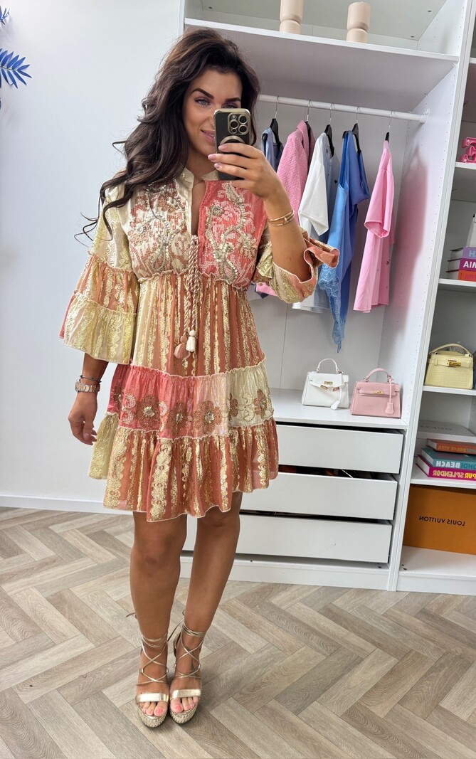 Luxury Ibiza Dress Gold WGSl-02-97 Beige Pink