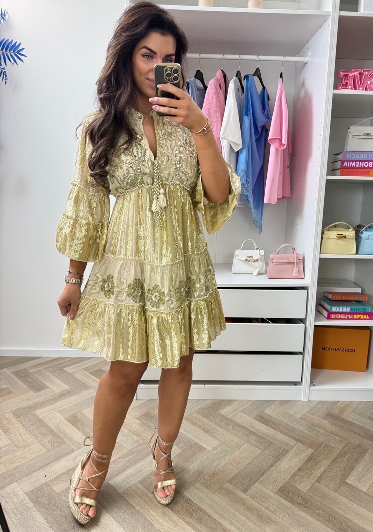 Luxury Ibiza Dress Gold WGSl-02-97 Beige Blue
