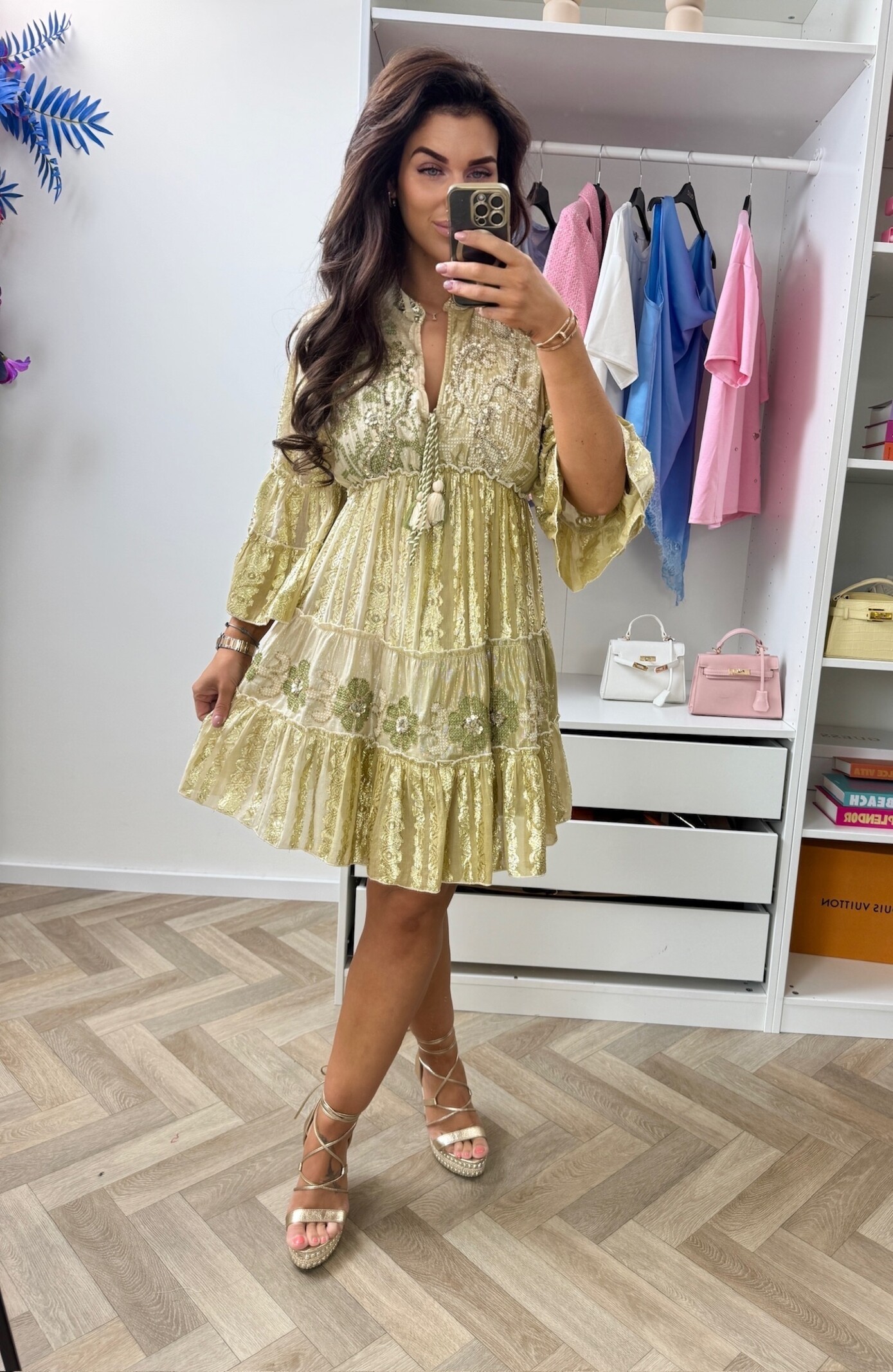 Luxury Ibiza Dress Gold WGSl-02-97 Beige Blue