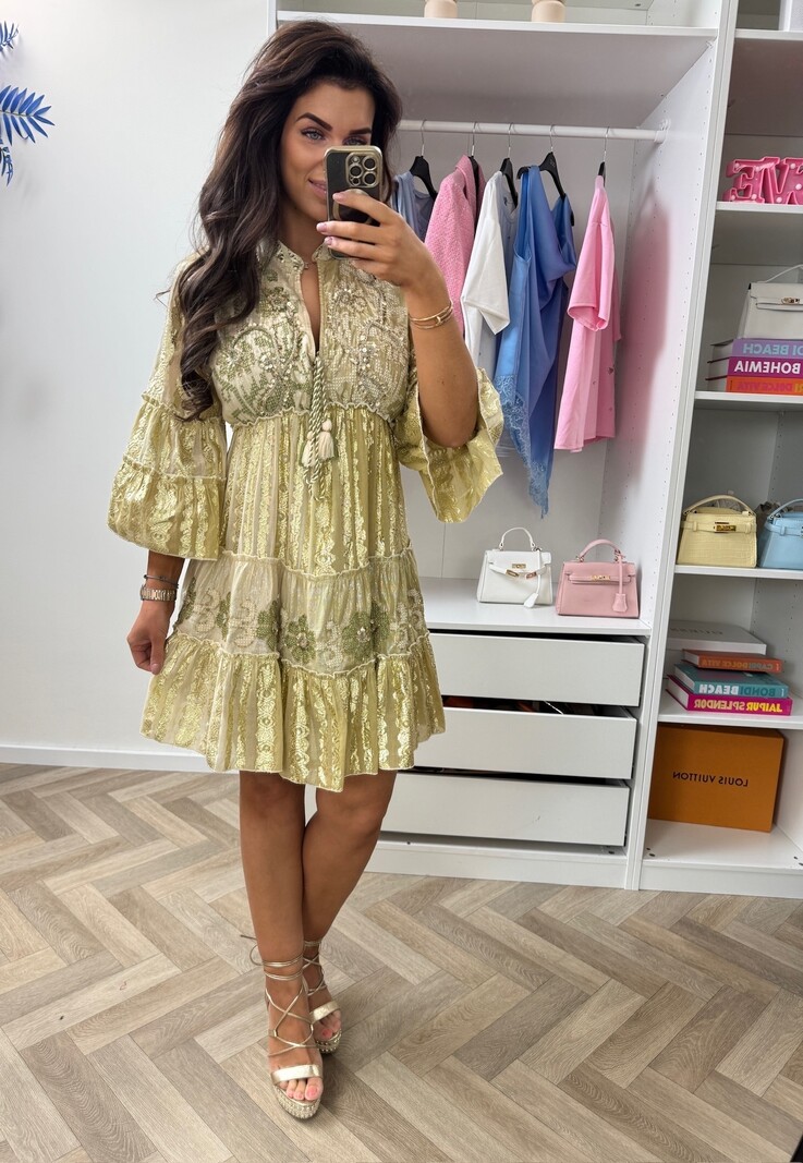 Luxury Ibiza Dress Gold WGSl-02-97 Beige Blue