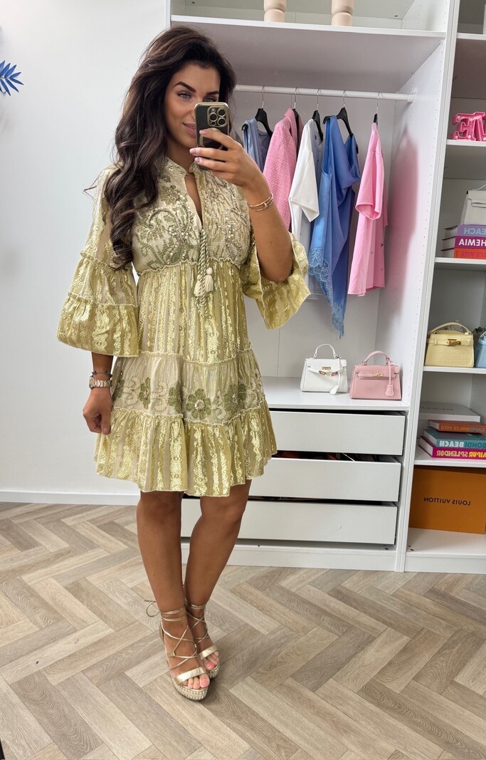 Luxury Ibiza Dress Gold WGSl-02-97 Beige Blue