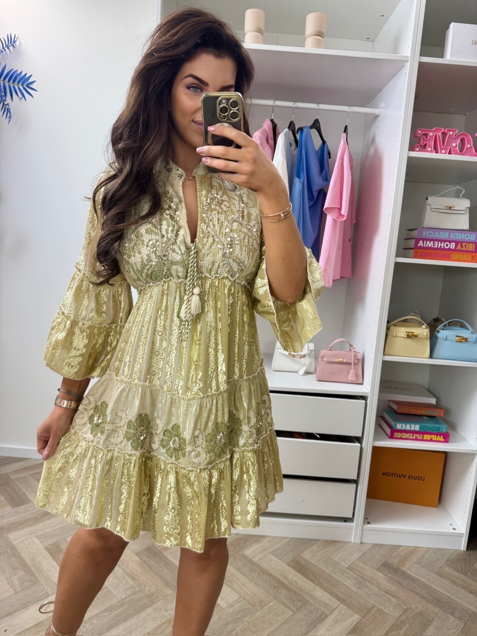 Luxury Ibiza Dress Gold WGSl-02-97 Beige Blue
