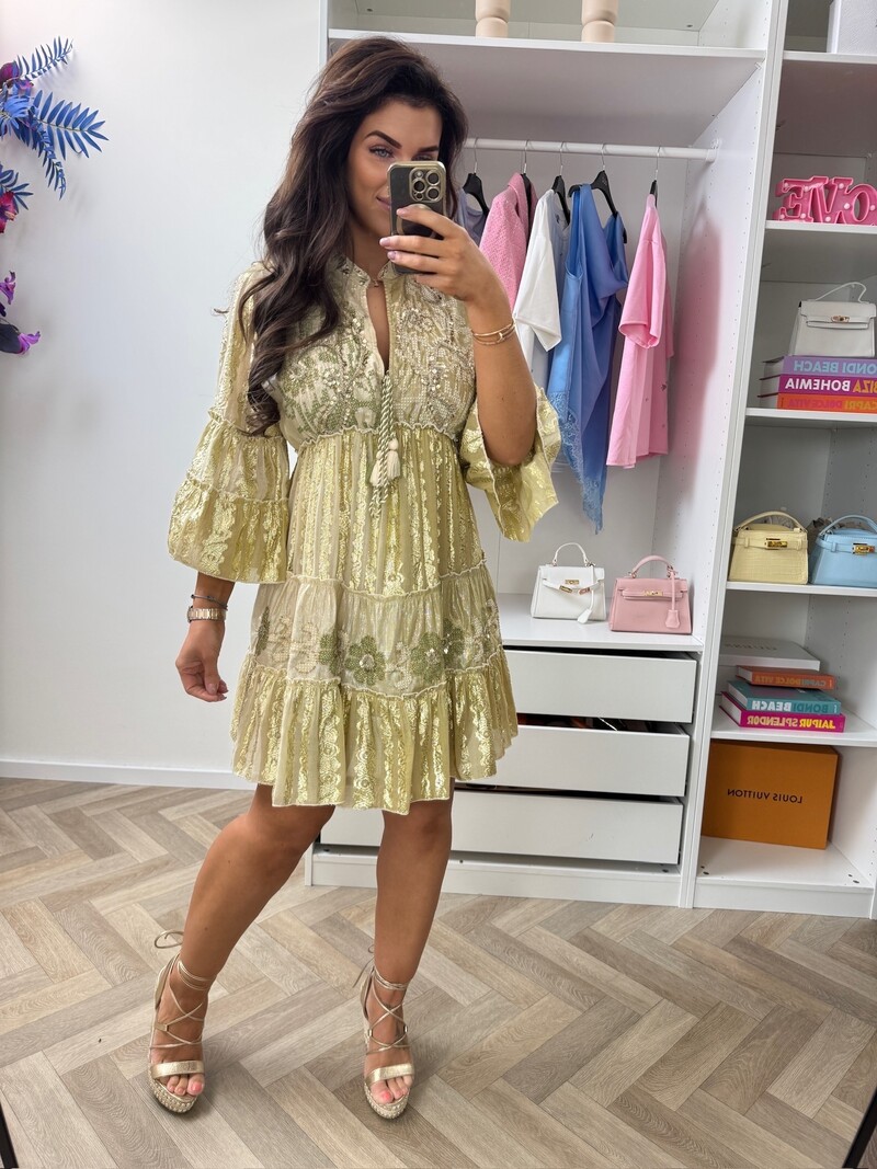 Luxury Ibiza Dress Gold WGSl-02-97 Beige Blue