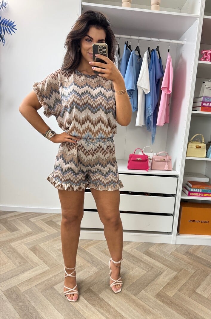 Set Glitter Zigzag Ruffle Beige