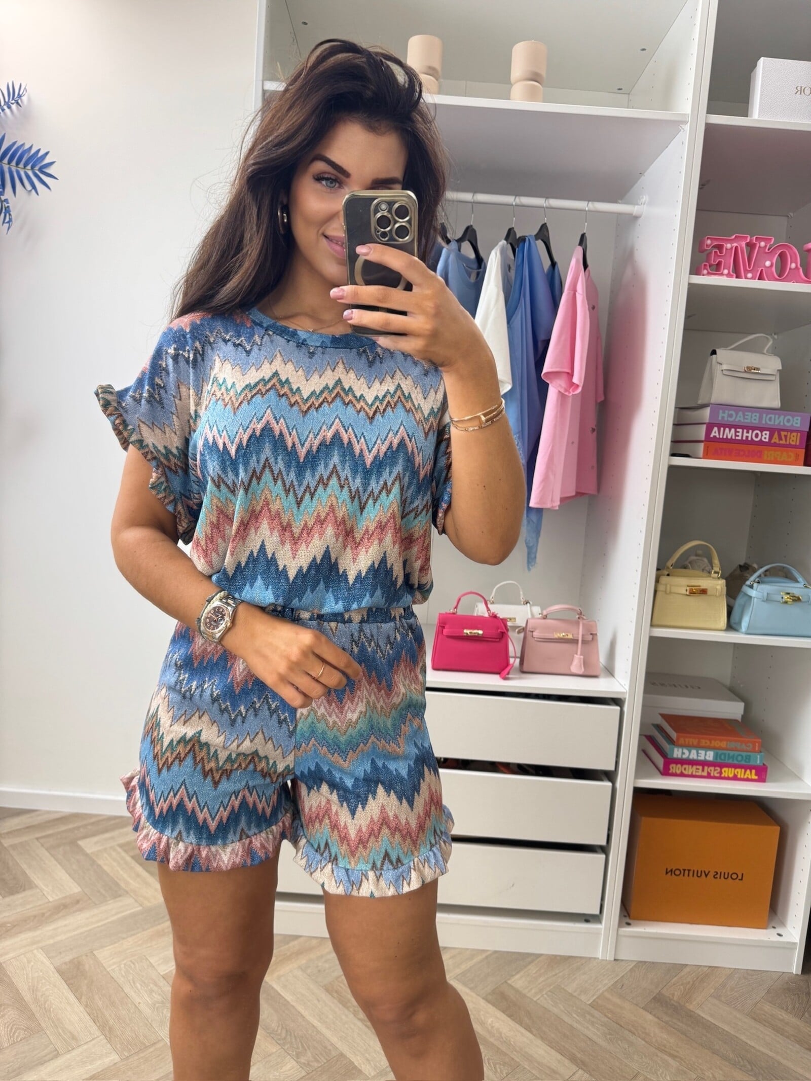 Set Glitter Zigzag Ruffle Blue