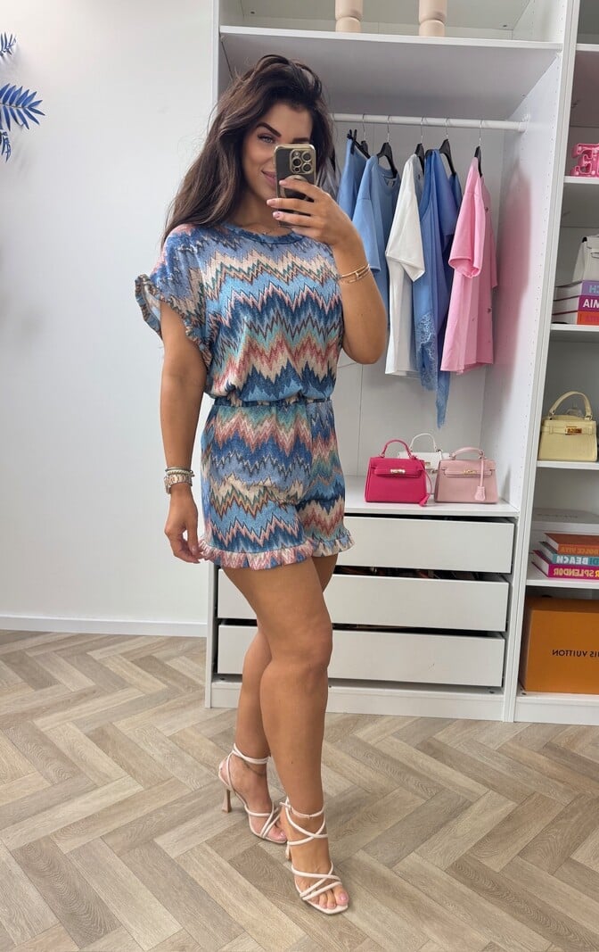 Set Glitter Zigzag Ruffle Blue