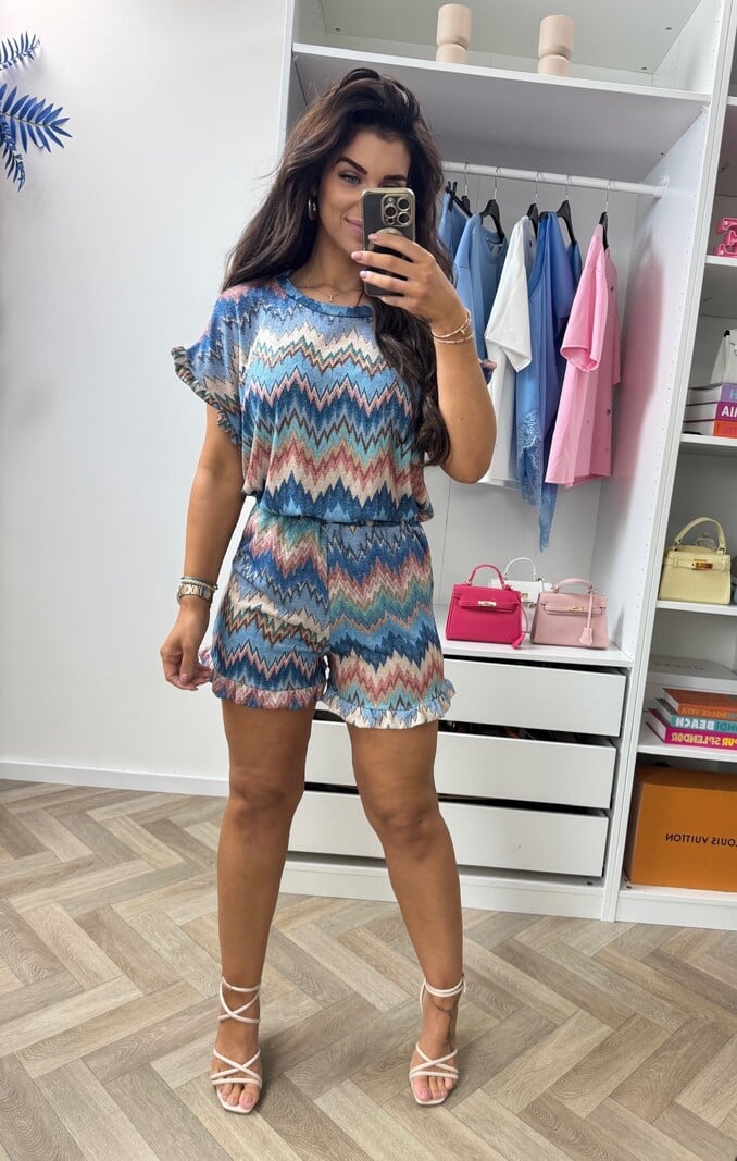Set Glitter Zigzag Ruffle Blue