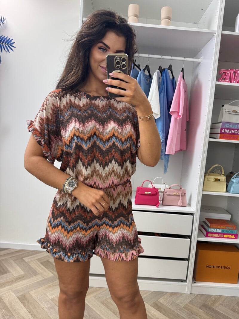 Set Glitter Zigzag Ruffle Choco Oranje