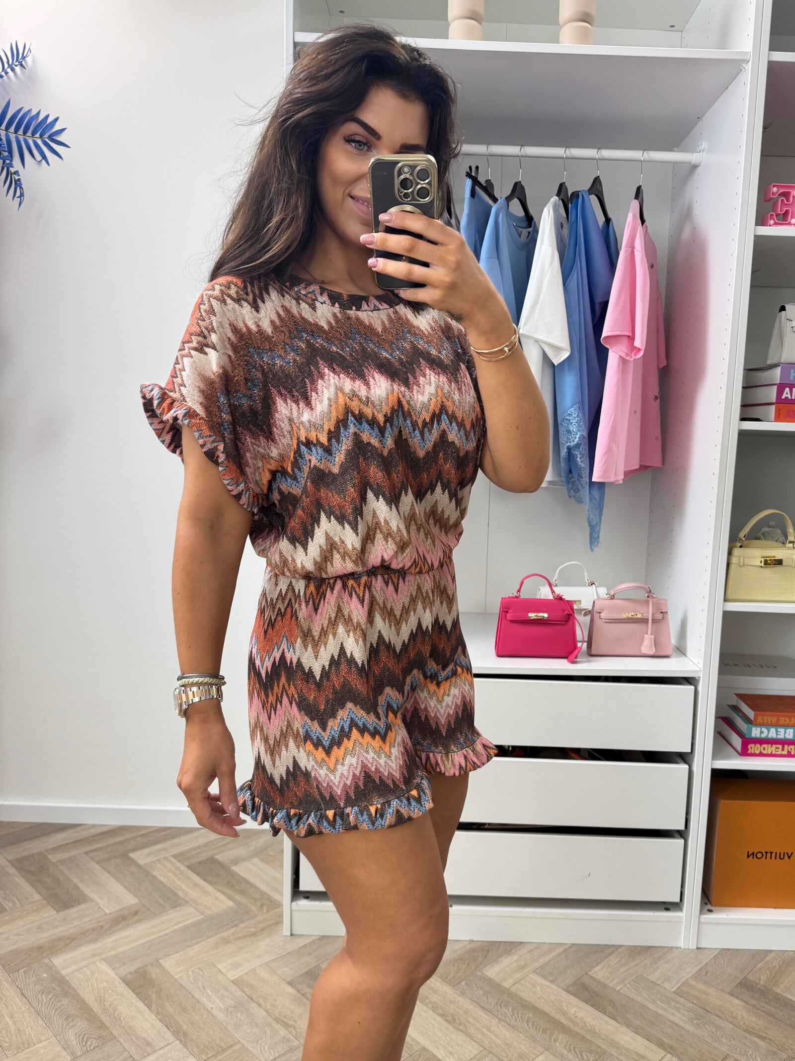 Set Glitter Zigzag Ruffle Choco Oranje