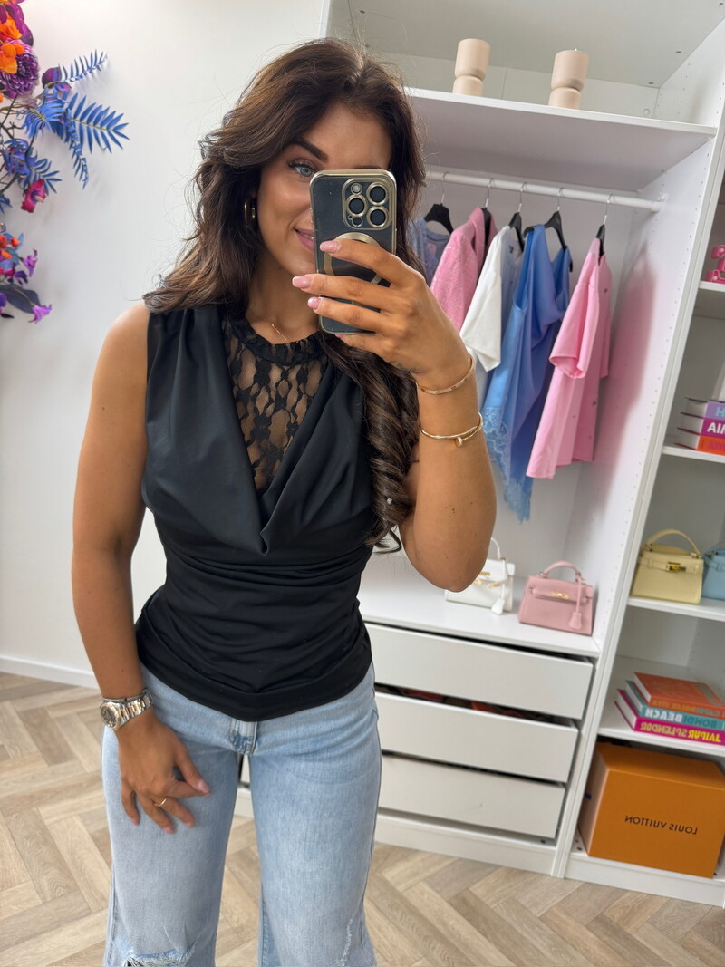 Travel top lace hals Black
