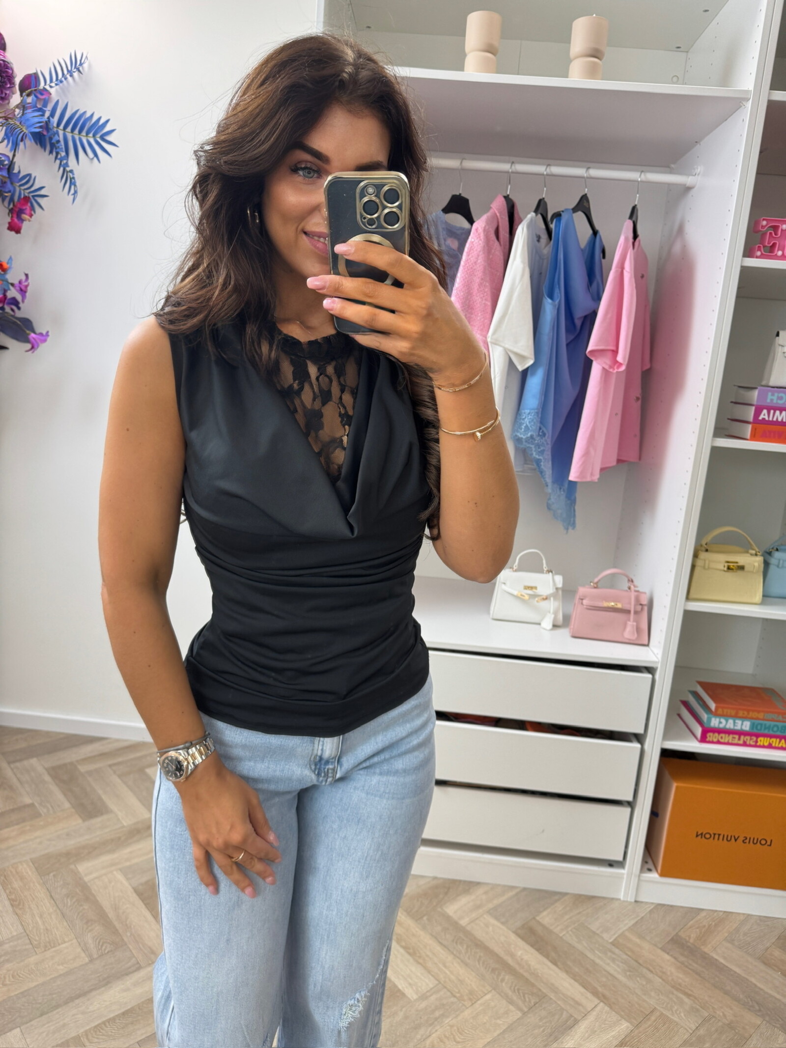 Travel top lace hals Black
