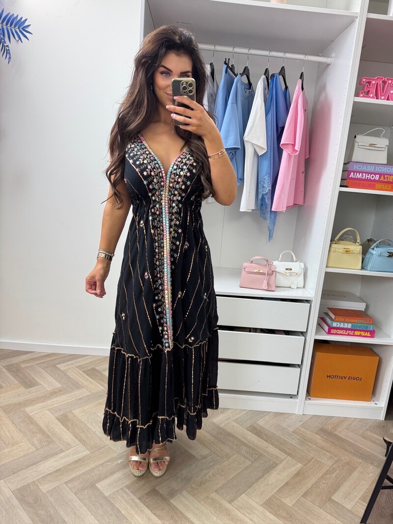 Long Dress Holiday Colors Black  2510
