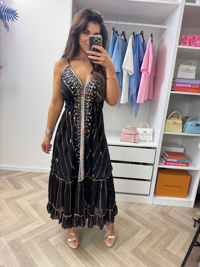 Long Dress Holiday Colors Black  2510