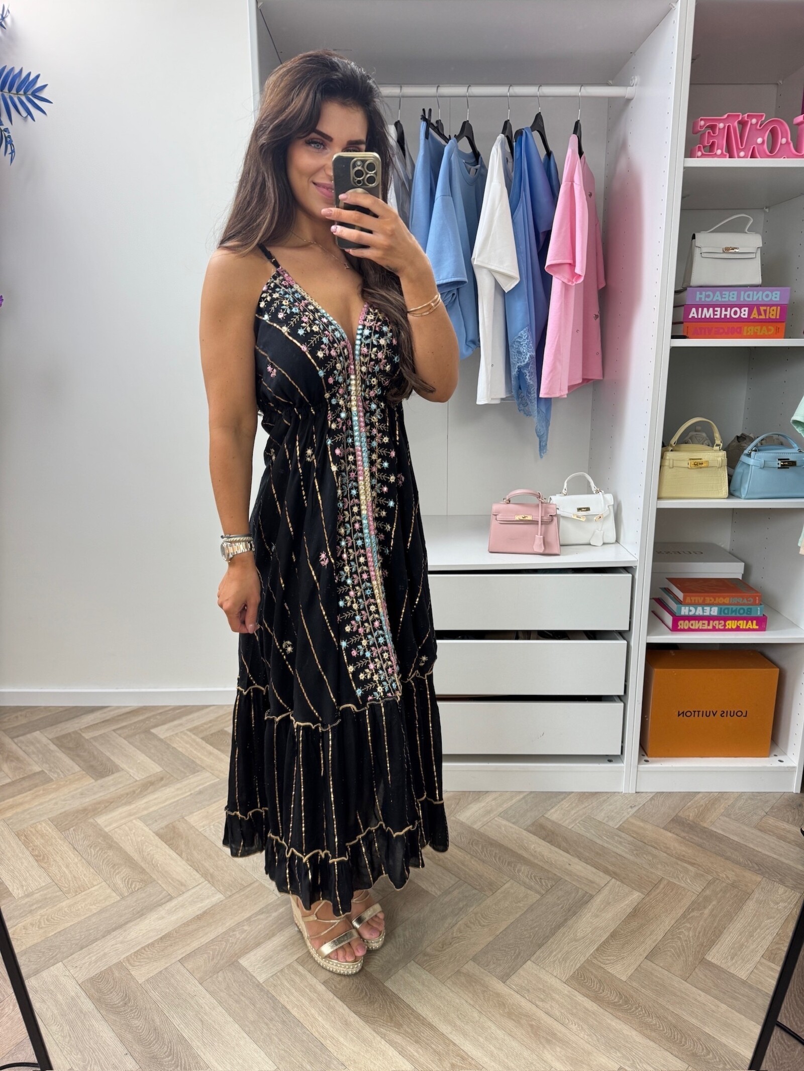 Long Dress Holiday Colors Black  2510