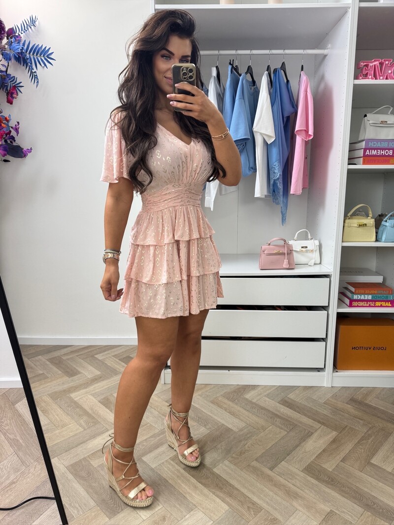 Dress Leopard Gold Ruffle Peach CY4300D