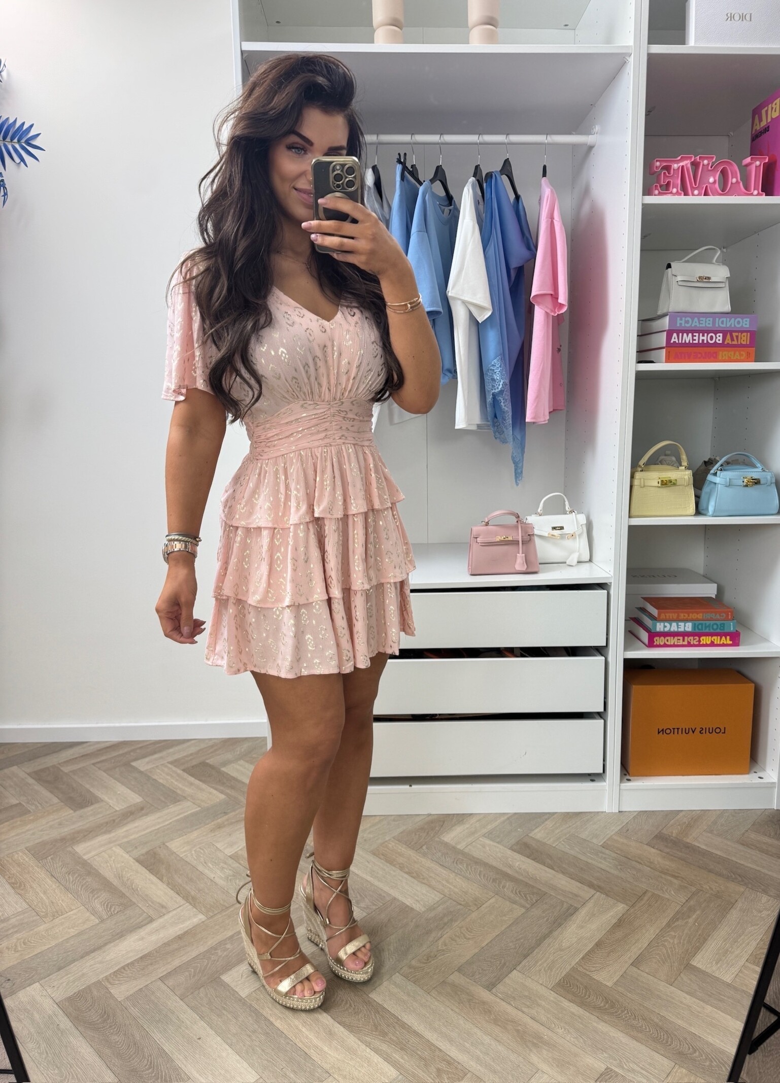 Dress Leopard Gold Ruffle Peach CY4300D