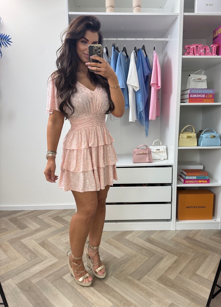 Dress Leopard Gold Ruffle Peach CY4300D