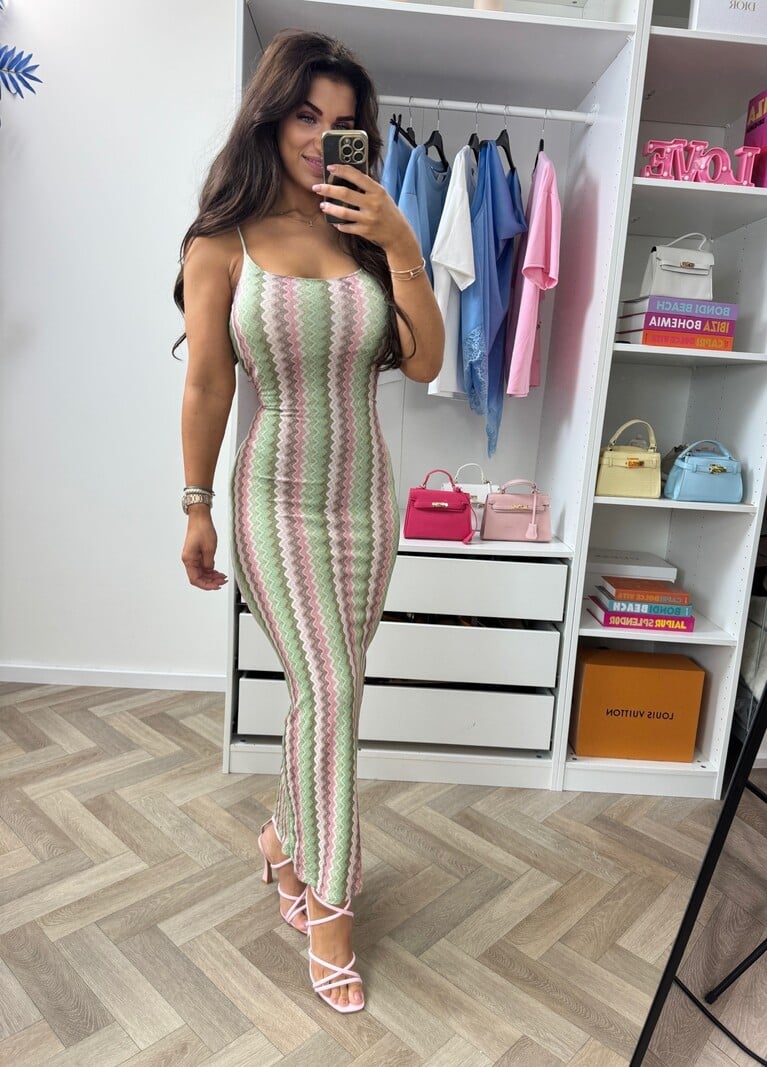 Long Dress Zigzag Colors  Sage Green