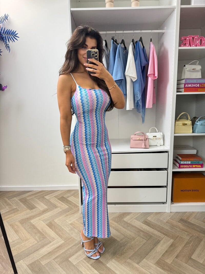 Long Dress Zigzag Colors Blue