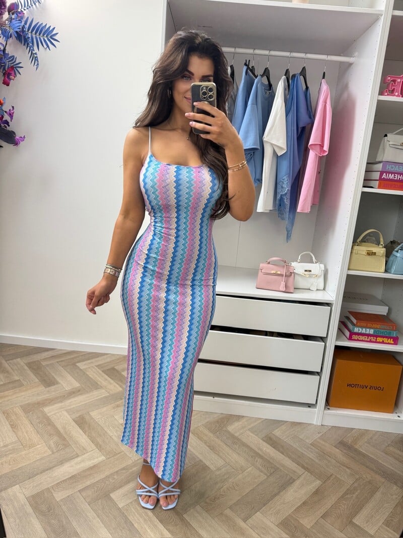 Long Dress Zigzag Colors Blue