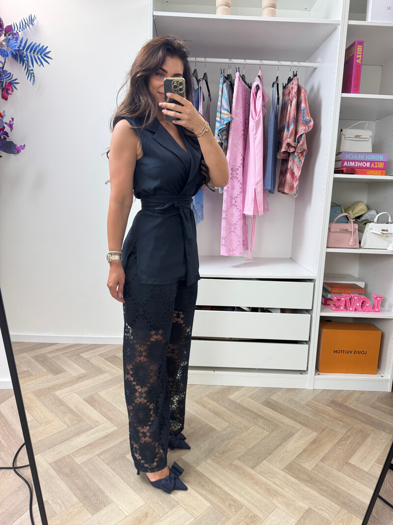 Set Lace Gilet Navy