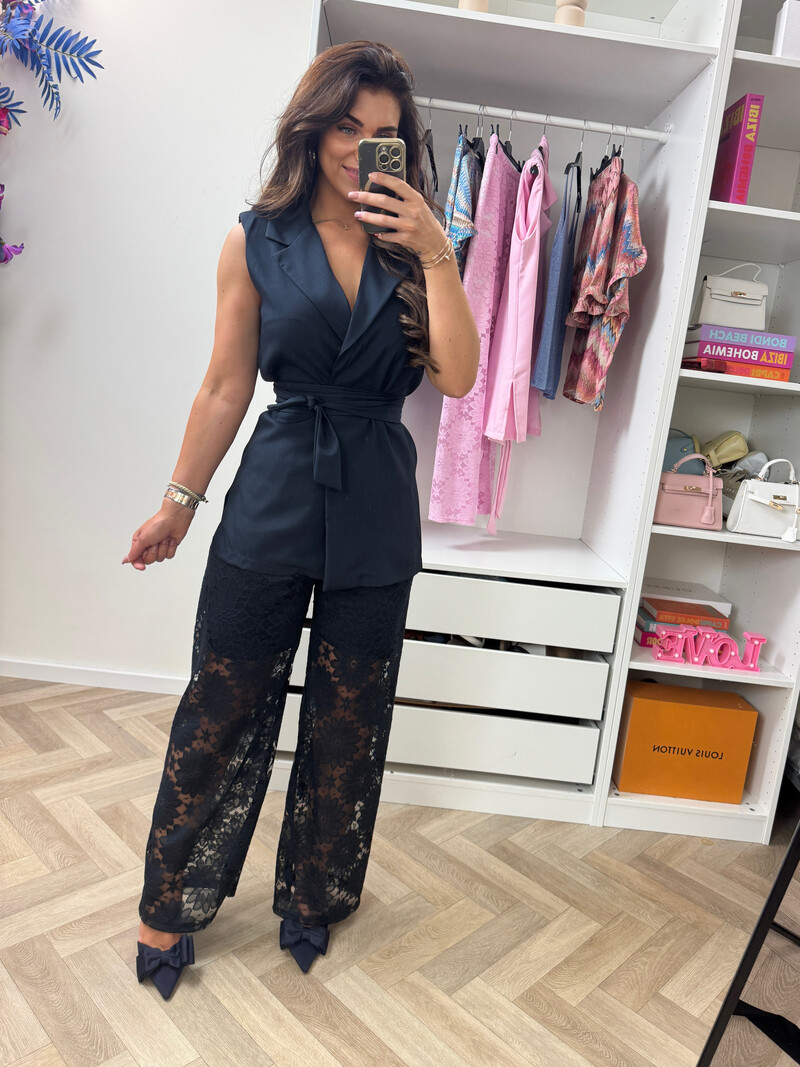 Set Lace Gilet Navy