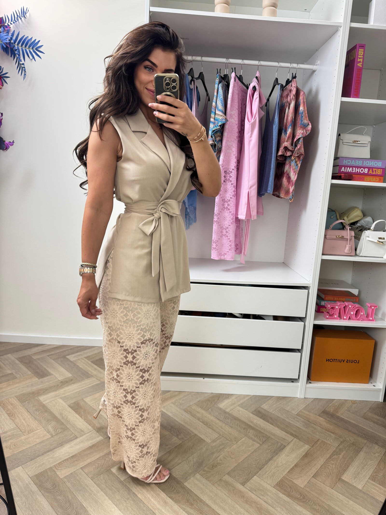 Set Lace Gilet Beige