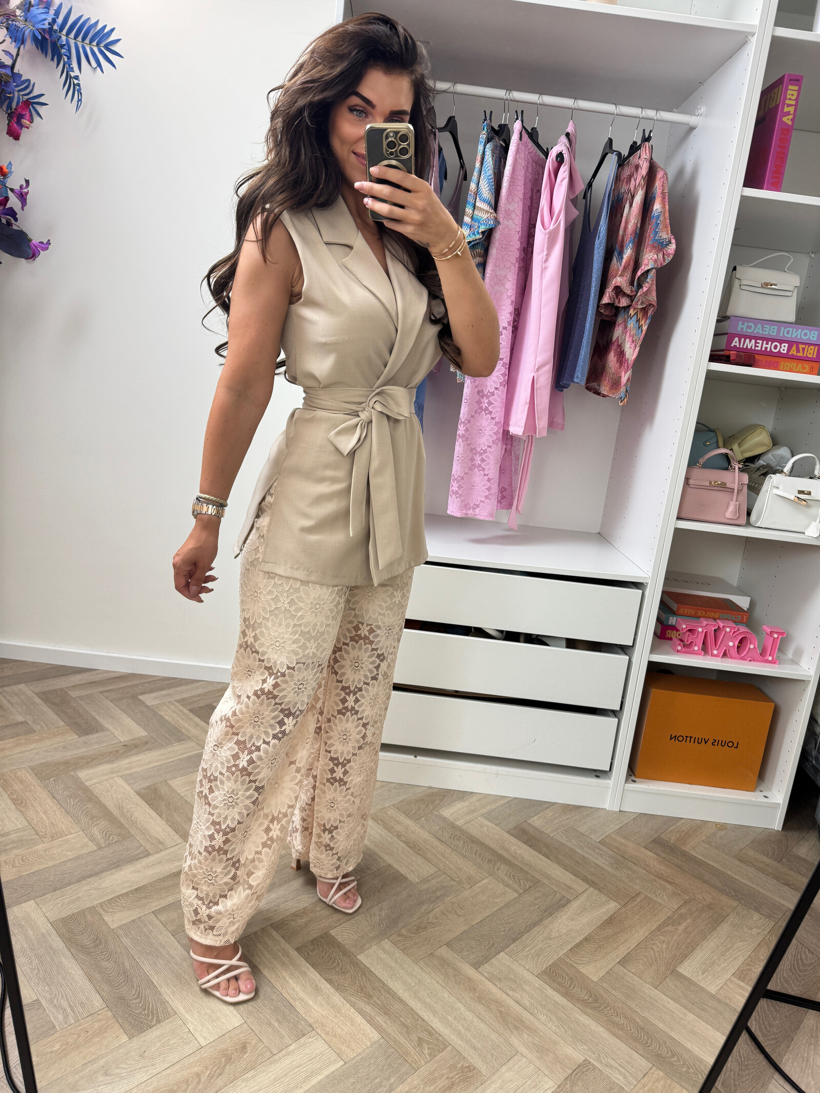 Set Lace Gilet Beige