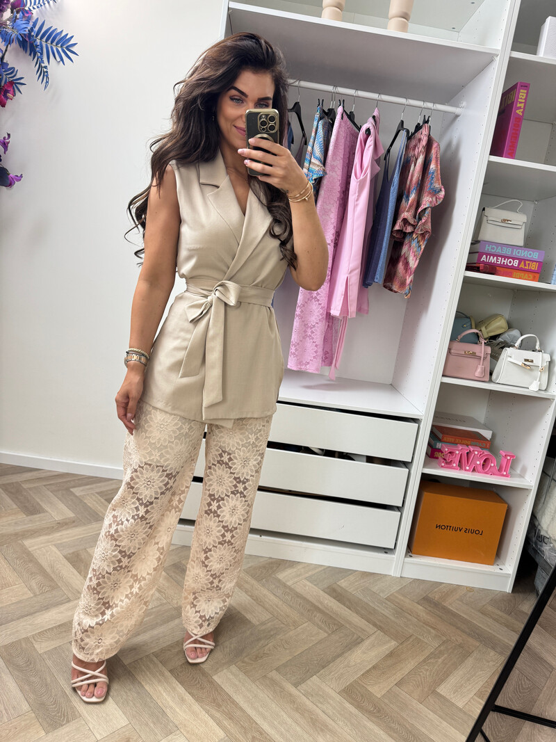 Set Lace Gilet Beige