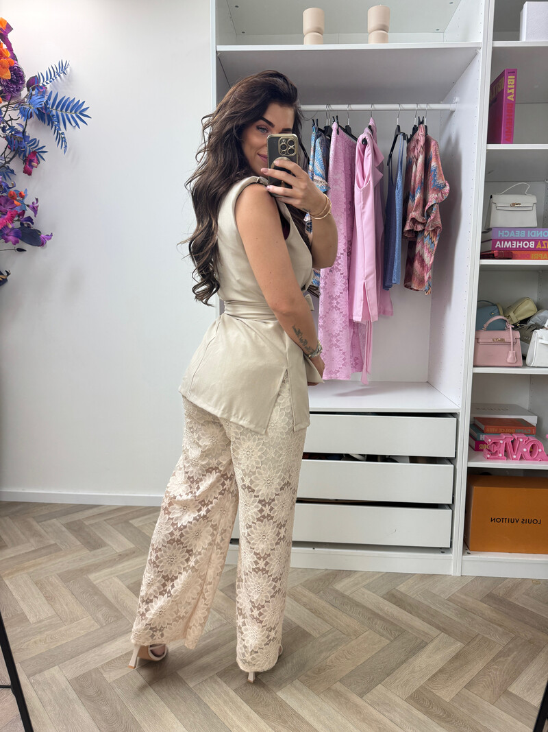 Set Lace Gilet Beige
