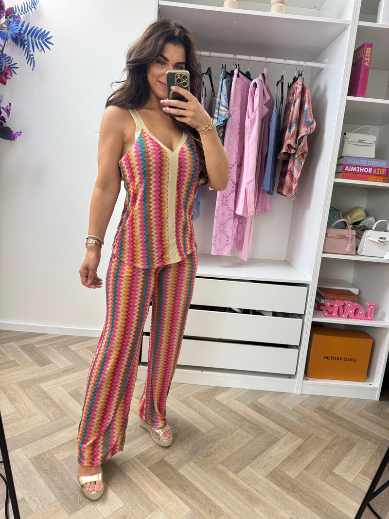 Long Set Zigzag Glitter Fuchsia