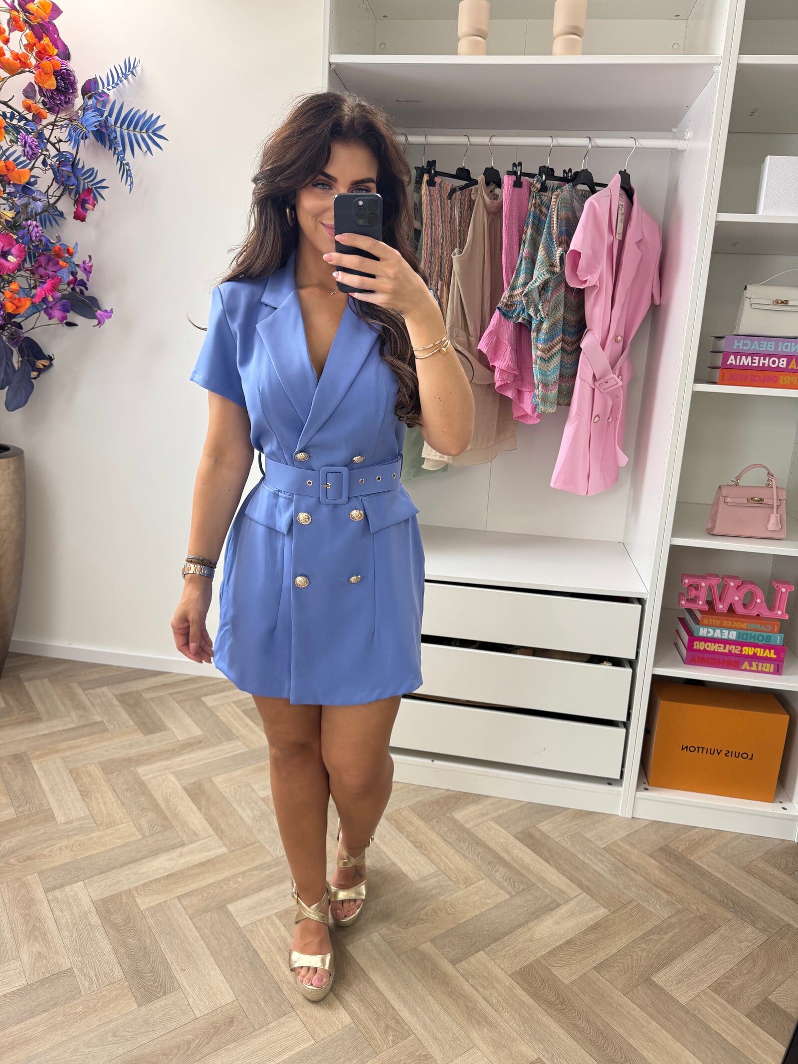 Blazer Dress Button Blue