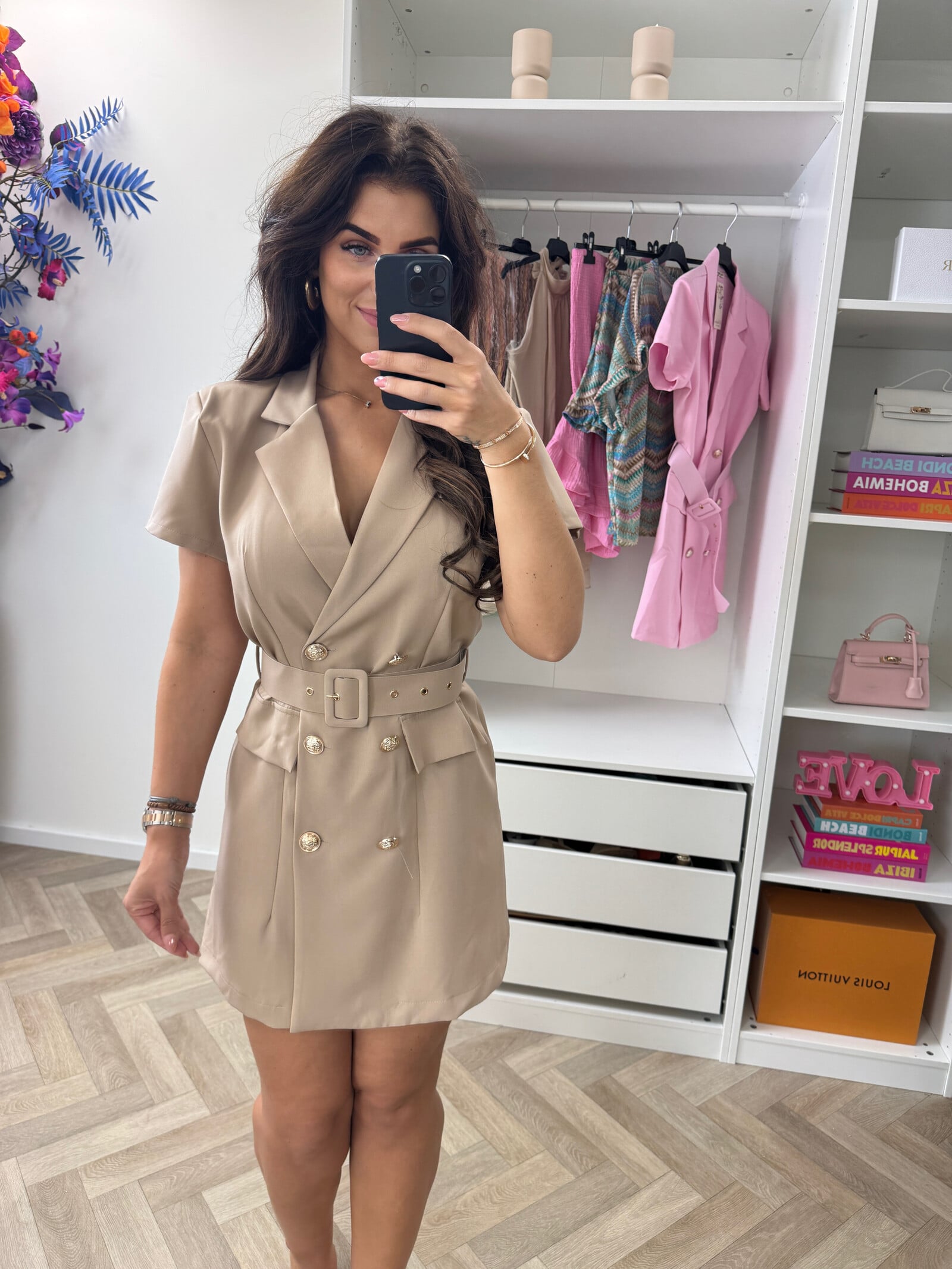Blazer Dress Button Beige
