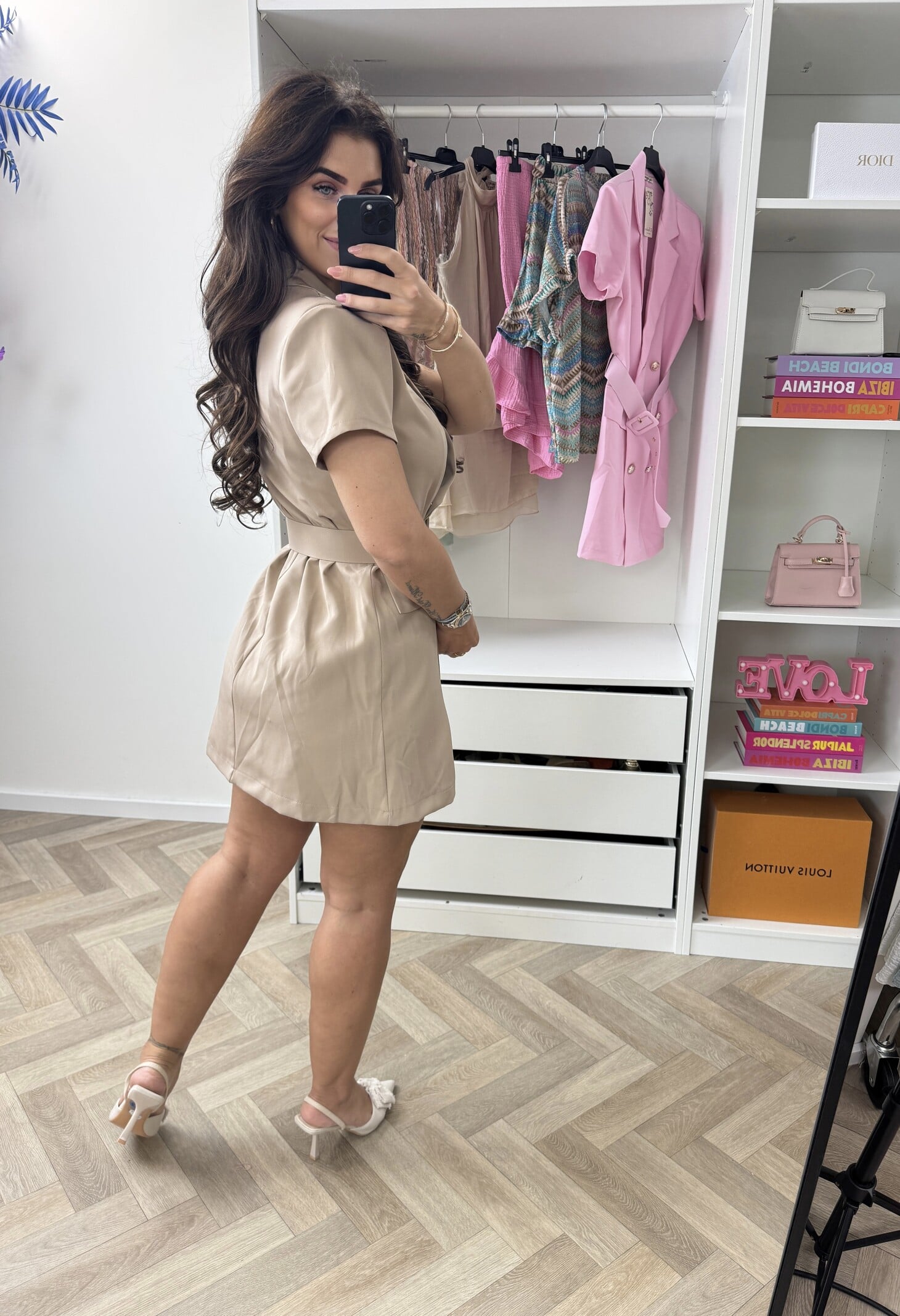 Blazer Dress Button Beige
