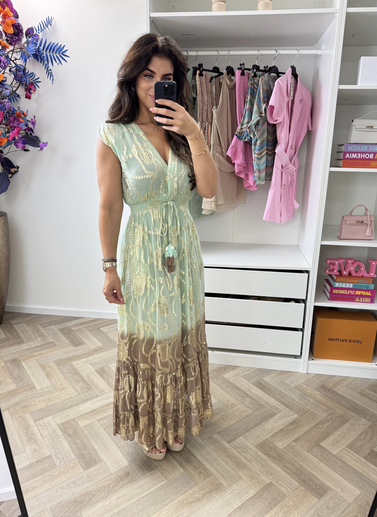 Long Dress Tina Gold Mint 25282