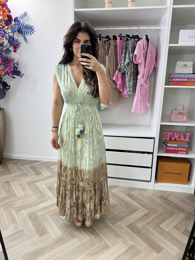 Long Dress Tina Gold Mint 25282