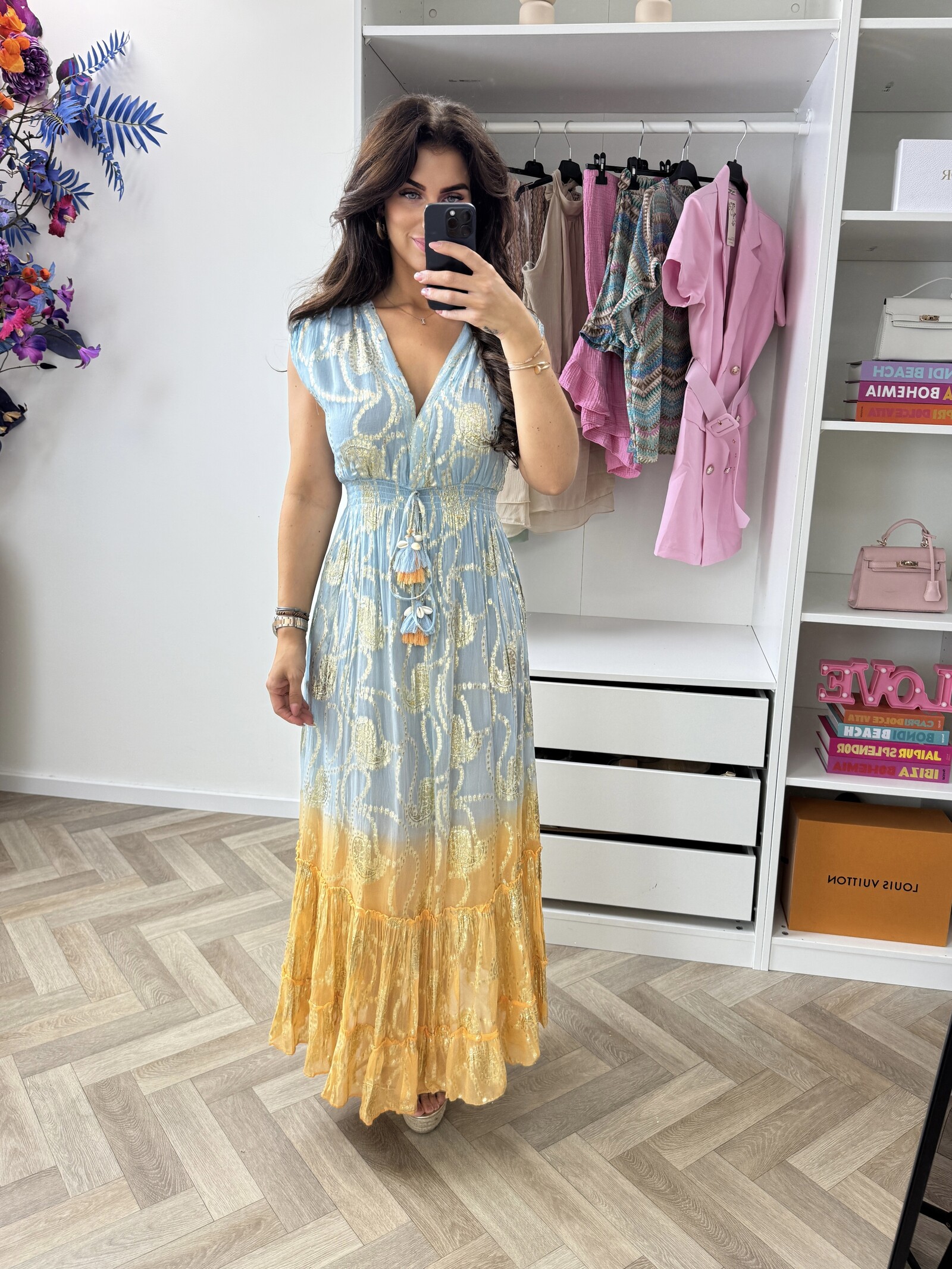 Long Dress Tina Gold Blue 25282