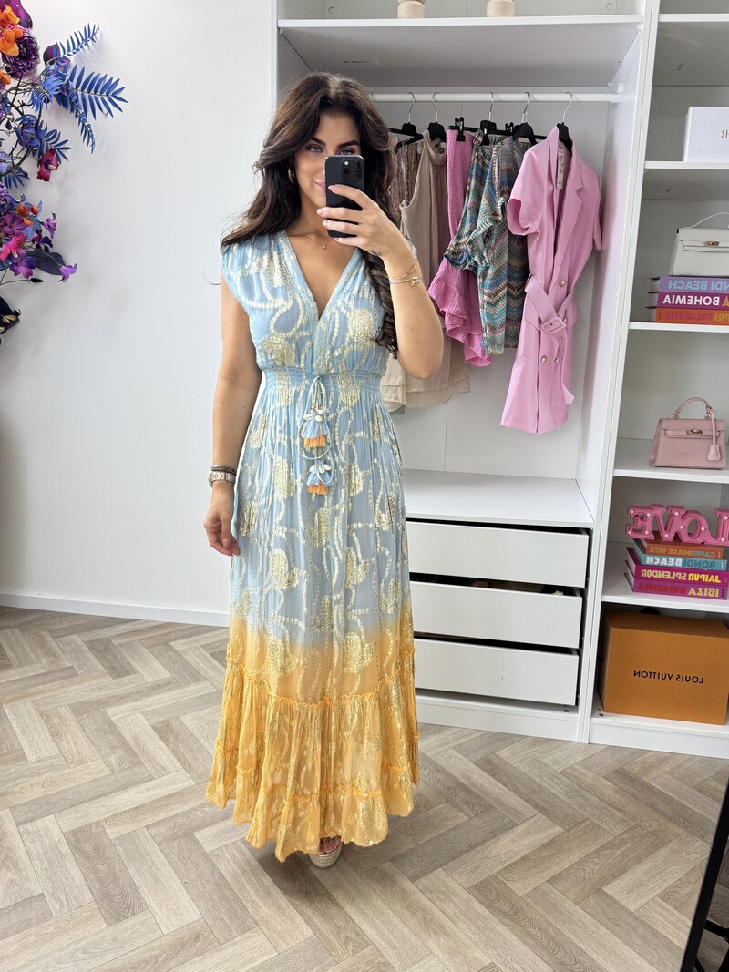 Long Dress Tina Gold Blue 25282