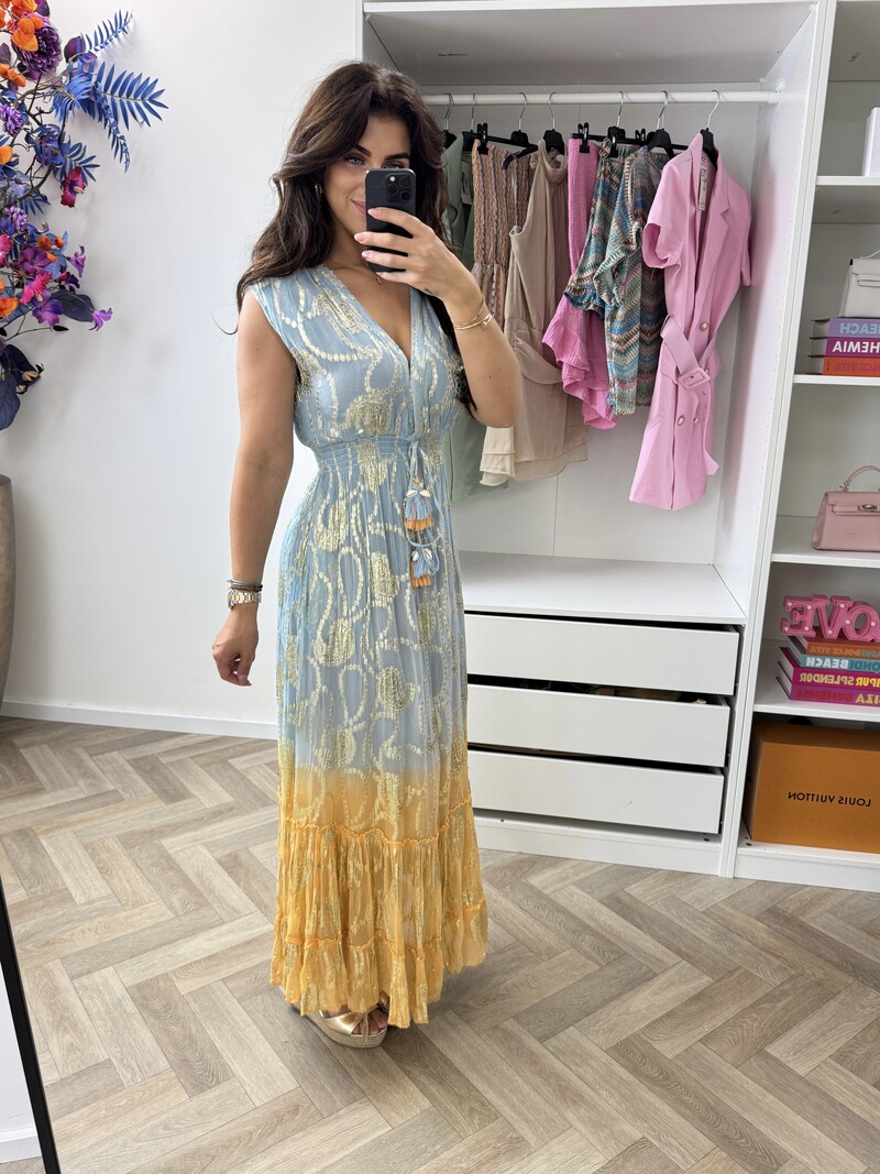 Long Dress Tina Gold Blue 25282