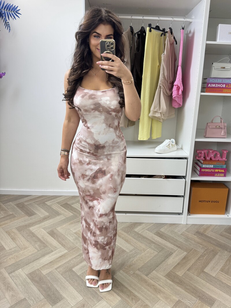 Long Dress Tie Dye Beige