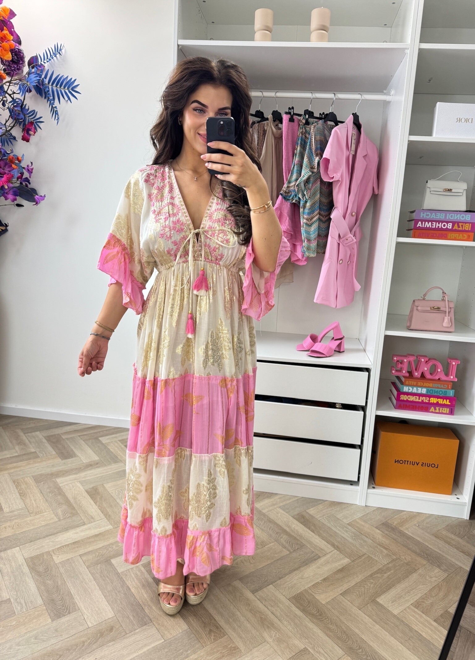 Long Dress Glam Gold Pink AL-325