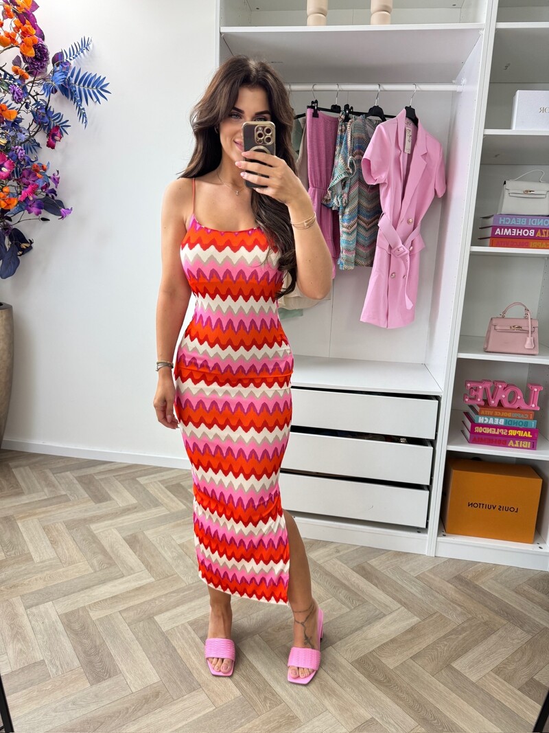 Long dress Lotti Zigzag oranje pink