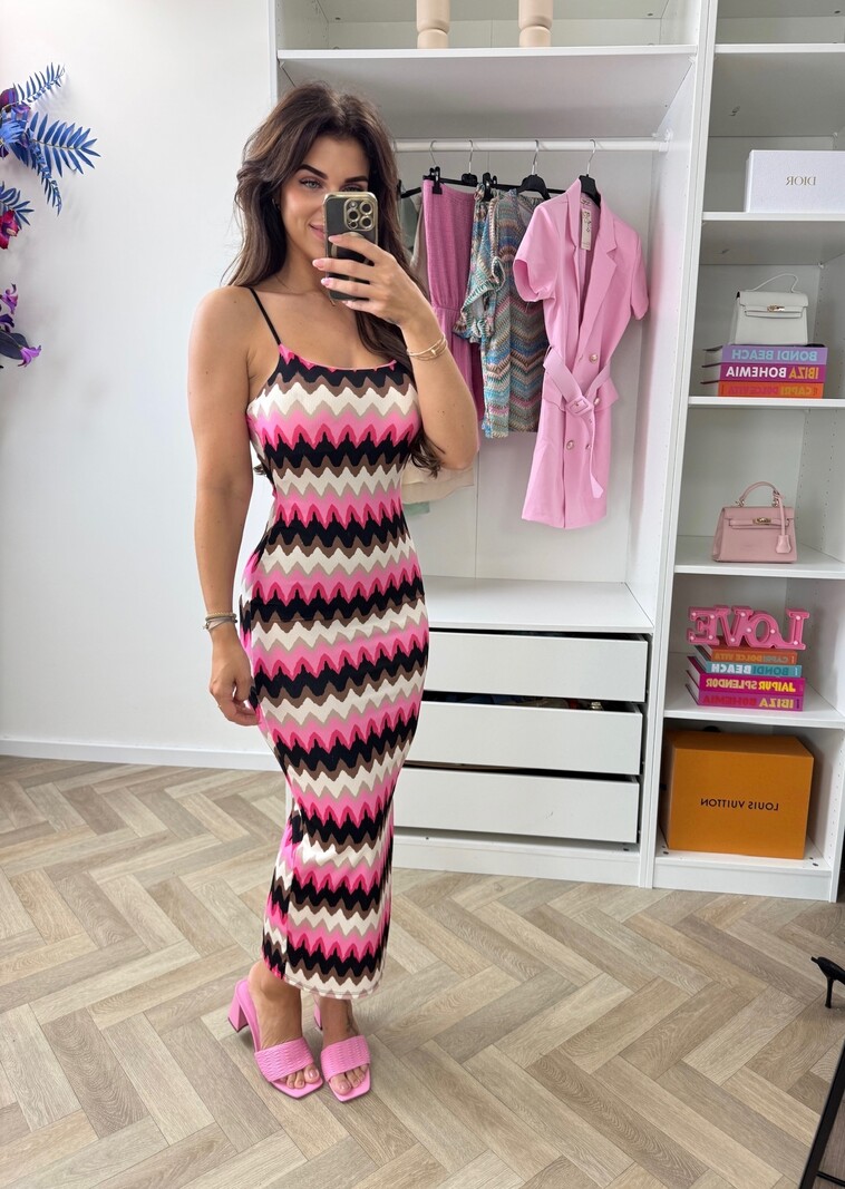 Long dress Lotti Zigzag Black pink
