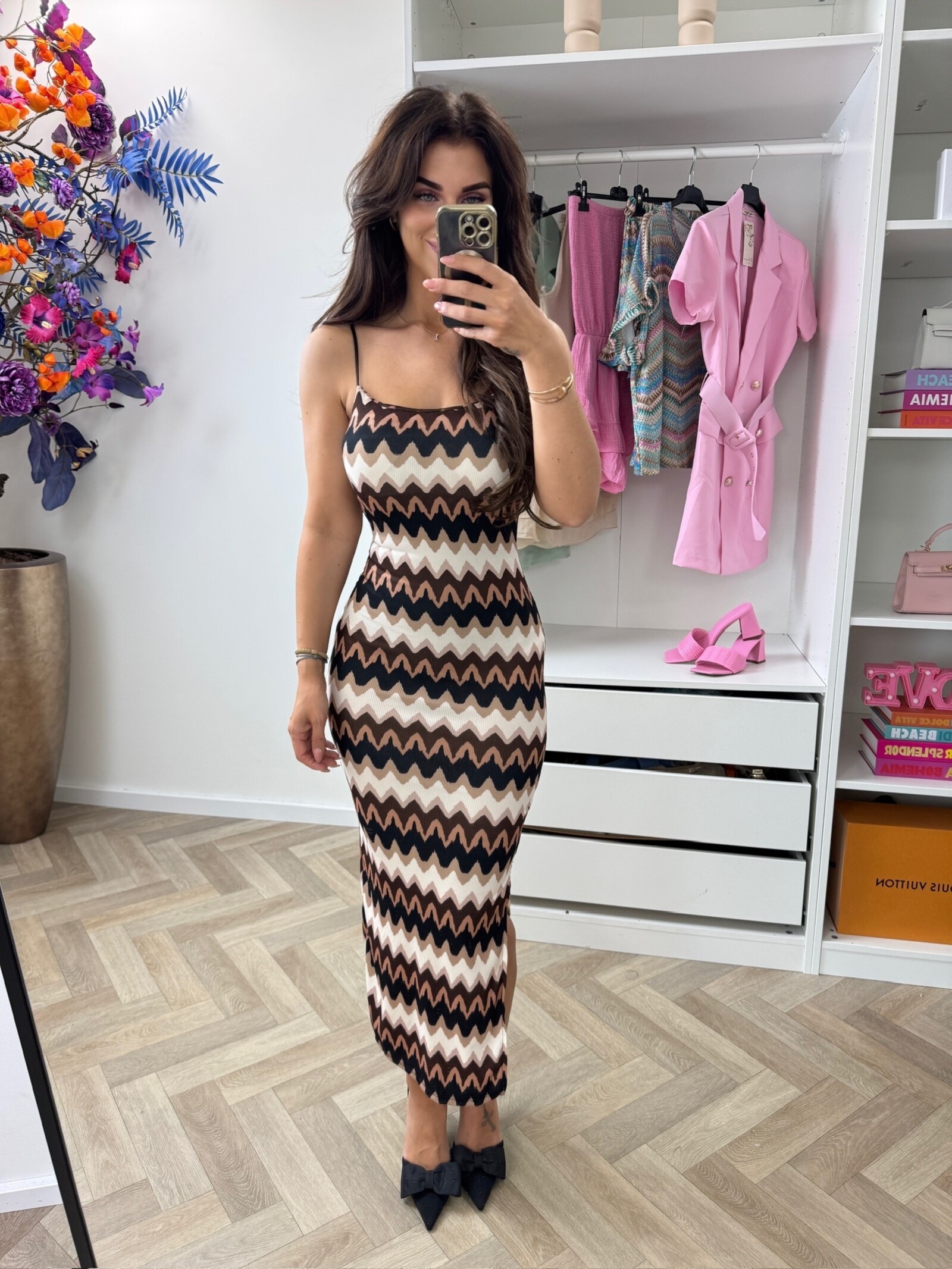 Long dress Lotti Zigzag Black beige