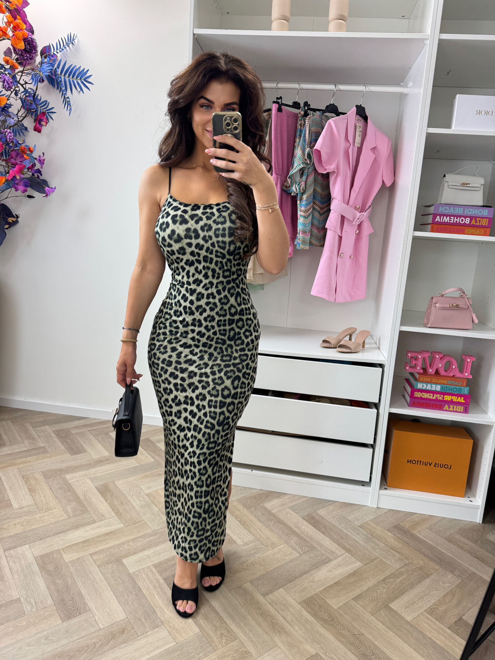 Long Dress Leopard Stretch Army