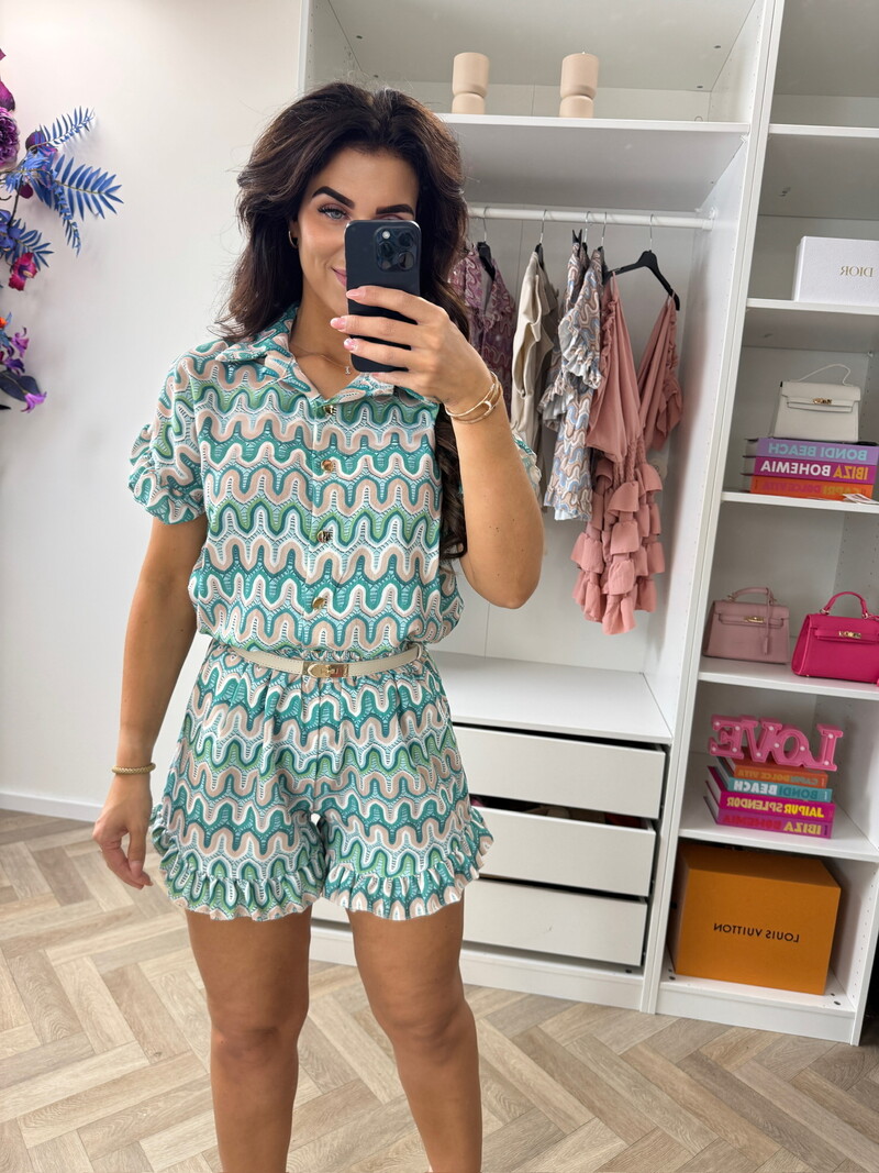 Set Wave Print Celina  turqouise
